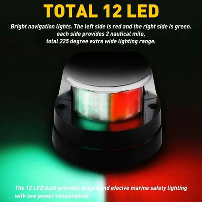 Waterproof Boat Navigation Light LED Bow Marine Front Pontoon Lamp Red Green 12V