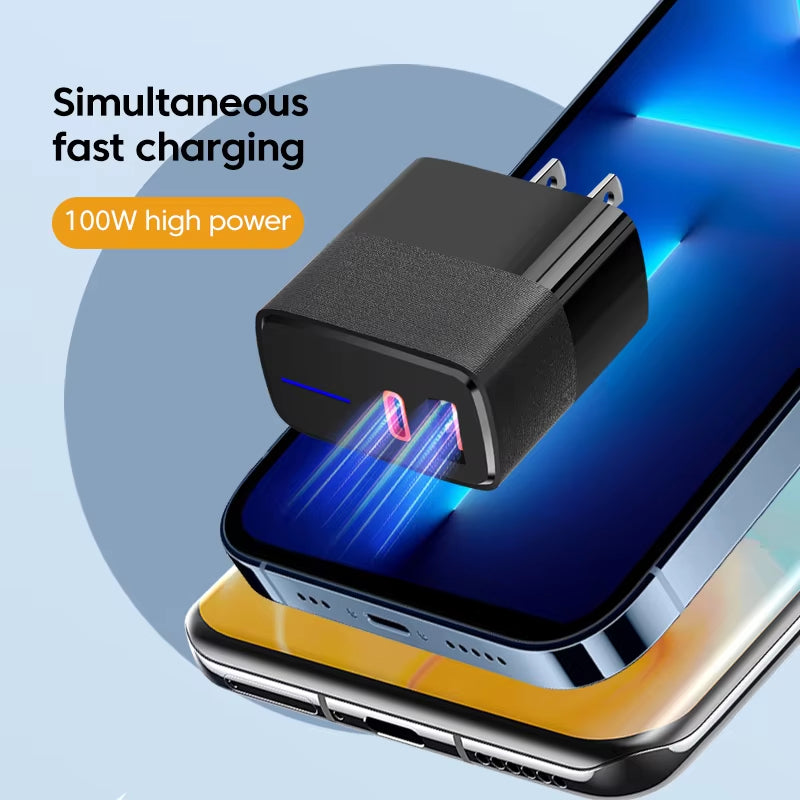 100W Fast Charging USB LED Charger PD Quick Charge 5.0 USB Type C Charger Adapter for Iphone Max Samsung Xiaomi Huawei